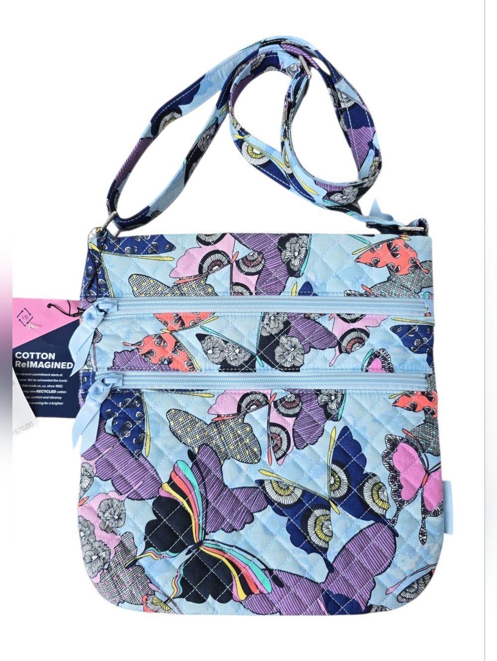 NWOT Vera Bradley Triple Zip Hipster bag "Butterfly by" Cotton Adjustable Strap